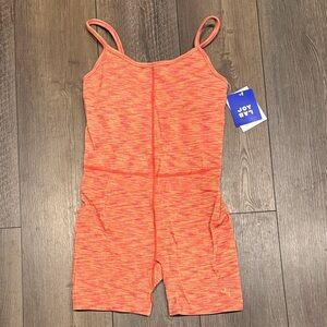 E JoyLab Medium Coral Pink Orange Shapewear Bodysuit Romper Activewear
